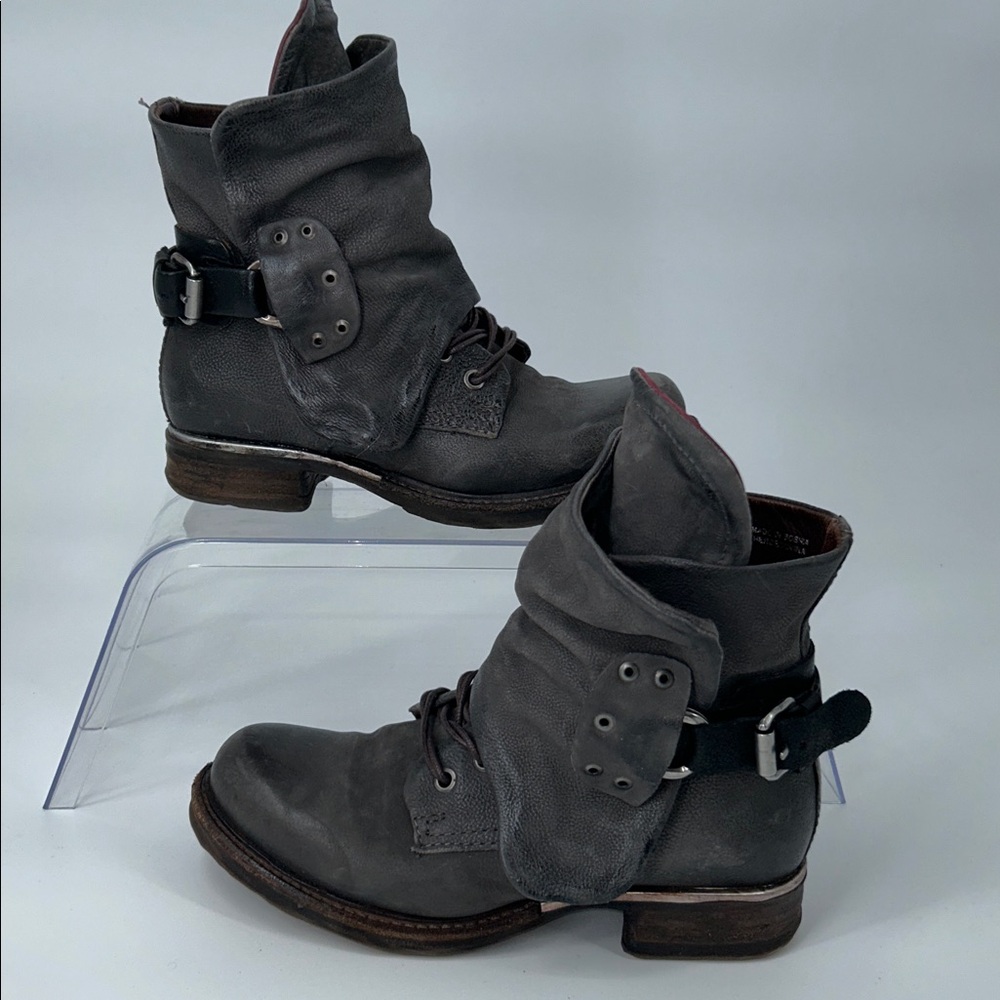A.S.98 Leather Ankle Boots Gray Buckle Zip Made in Bosnia Size 36 - Picture 4 of 16